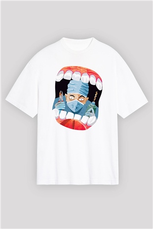 Diş hekimi Beyaz Unisex Oversize Tişört T-Shirt
