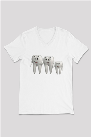 Diş hekimi Beyaz Unisex V Yaka Tişört T-Shirt