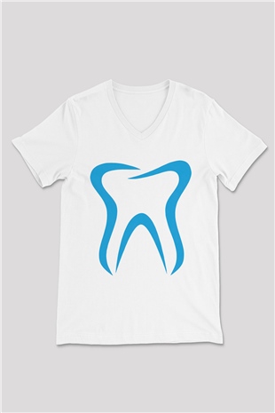 Diş hekimi Beyaz Unisex V Yaka Tişört T-Shirt