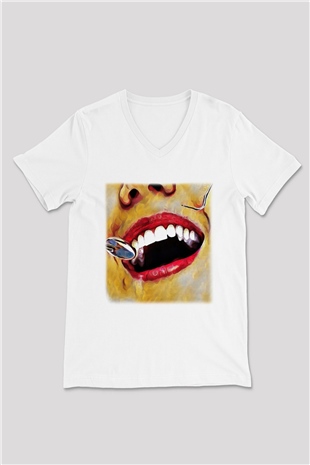 Diş hekimi Beyaz Unisex V Yaka Tişört T-Shirt