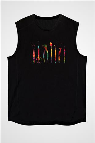 Diş Hekimi Malzemeler Baskılı Unisex Kolsuz Siyah Tişört - Tshirt