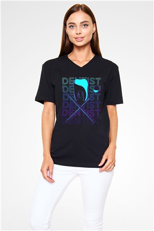 Diş Hekimi Siyah Unisex V Yaka Tişört