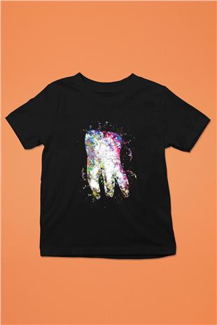 Diş İllustrasyon Baskılı Unisex Siyah Çocuk Tişörtü - Tshirt