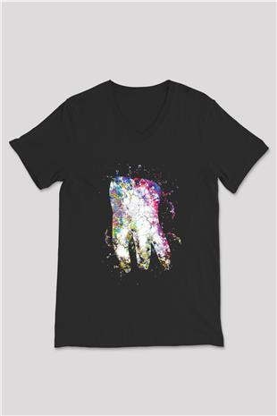 Diş İllustrasyon Baskılı Unisex V Yaka Siyah Tİşört - Tshirt