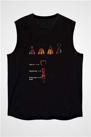 Diş İmplantları Baskılı Unisex Kolsuz Siyah Tişört - Tshirt