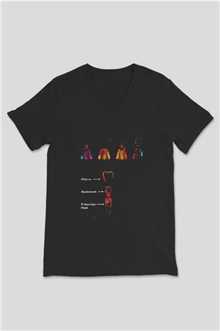 Diş İmplantları Baskılı Unisex V Yaka Siyah Tİşört - Tshirt