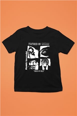 Discharge Baskılı Siyah Unisex Çocuk Tişört