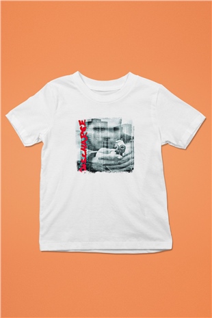 Discharge Baskılı Unisex Beyaz Çocuk Tişört