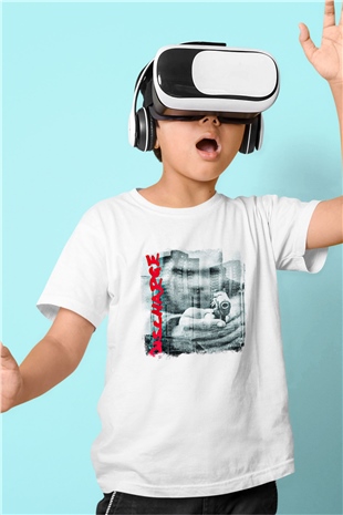 Discharge Baskılı Unisex Beyaz Çocuk Tişört