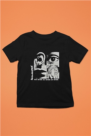 Discharge Baskılı Unisex Siyah Çocuk Tişört