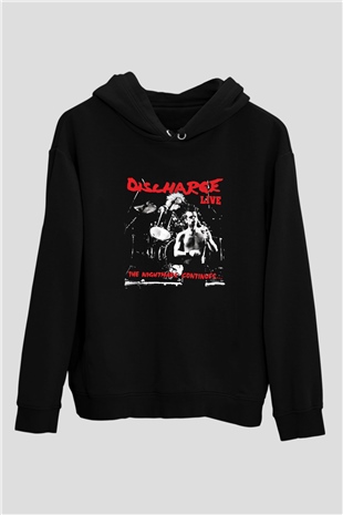 Discharge Baskılı Unisex Siyah Hoodie