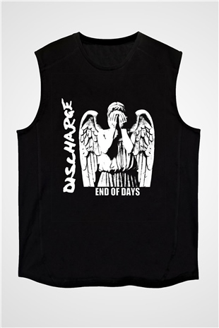 Discharge Baskılı Unisex Siyah Kolsuz Tişört
