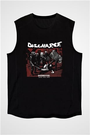 Discharge Baskılı Unisex Siyah Kolsuz Tişört
