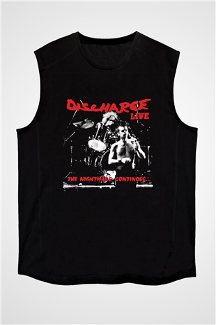 Discharge Baskılı Unisex Siyah Kolsuz Tişört