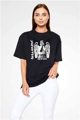 Discharge Baskılı Unisex Siyah Oversize Tişört