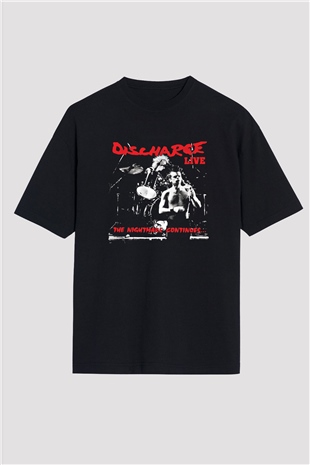 Discharge Baskılı Unisex Siyah Oversize Tişört