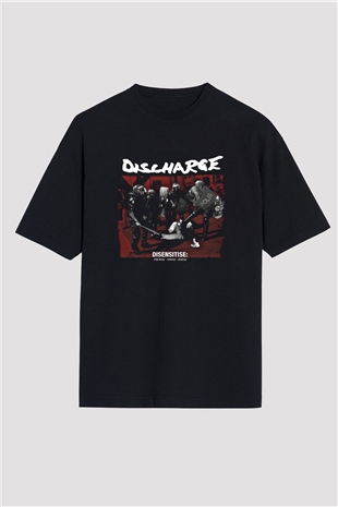 Discharge Baskılı Unisex Siyah Oversize Tişört