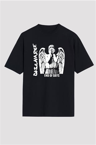 Discharge Baskılı Unisex Siyah Oversize Tişört
