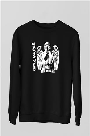 Discharge Baskılı Unisex Siyah Sweatshirt