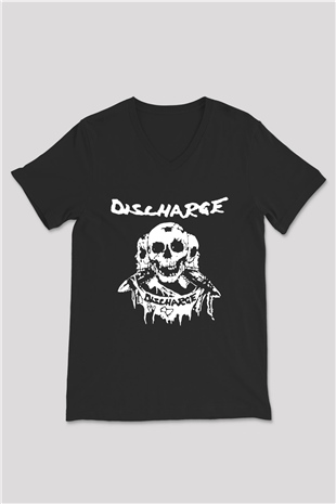 Discharge Siyah Unisex V Yaka Tişört T-Shirt