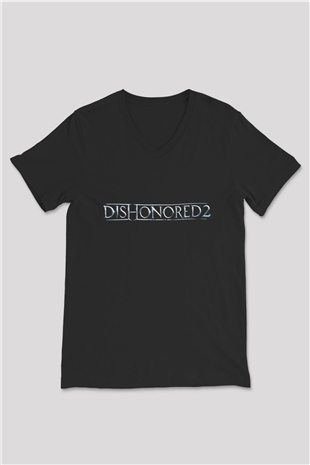 Dishonored 2 Siyah Unisex V Yaka Tişört T-Shirt