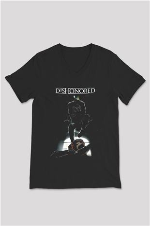 Dishonored 2 Siyah Unisex V Yaka Tişört