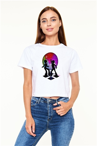 Disko Beyaz  Crop Top Tişört