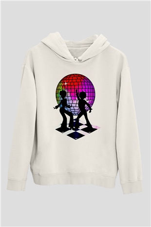 Disko Beyaz Unisex Hoodie