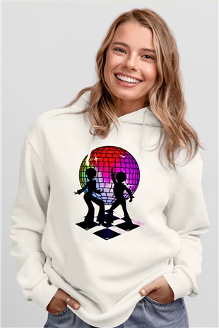 Disko Beyaz Unisex Hoodie