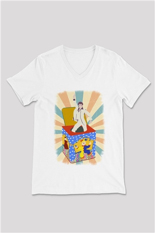 Disko Beyaz Unisex V Yaka Tişört