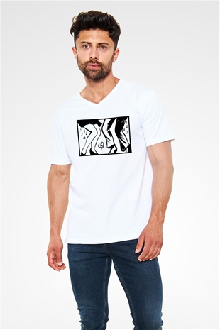 Disko Beyaz Unisex V Yaka Tişört