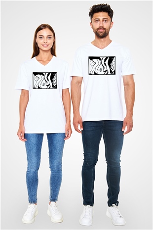 Disko Beyaz Unisex V Yaka Tişört