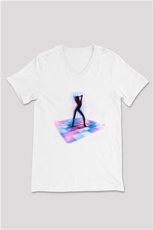 Disko Beyaz Unisex V Yaka Tişört
