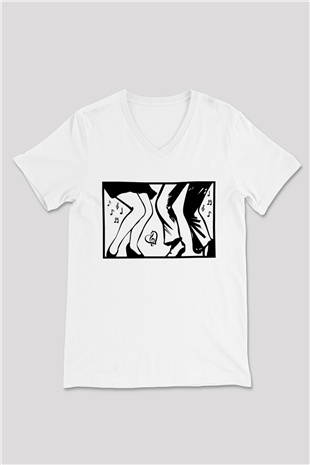 Disko Beyaz Unisex V Yaka Tişört