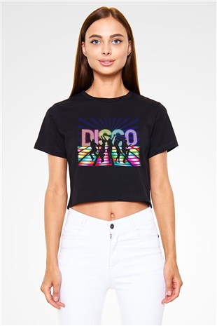 Disko Siyah Crop Top Tişört