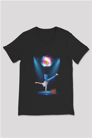 Disko Siyah Unisex V Yaka Tişört