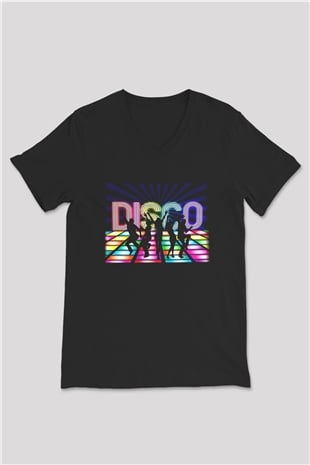 Disko Siyah Unisex V Yaka Tişört T-Shirt