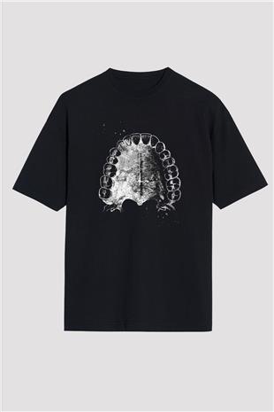 Dişler Renkli Baskılı Unisex Oversize Tişört - Tshirt