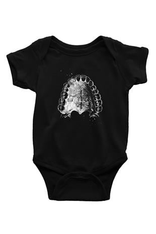 Dişler Renkli Baskılı Unisex  Siyah Bebek Body - Zıbın