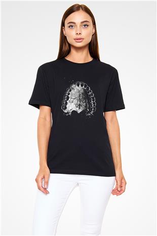 Dişler Renkli Baskılı Unisex Siyah Tişört - Tshirt