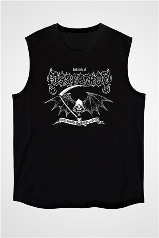Dissection Baskılı Unisex Siyah Kolsuz Tişört - Tshirt