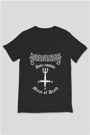 Dissection Baskılı Unisex Siyah V Yaka Tişört - Tshirt