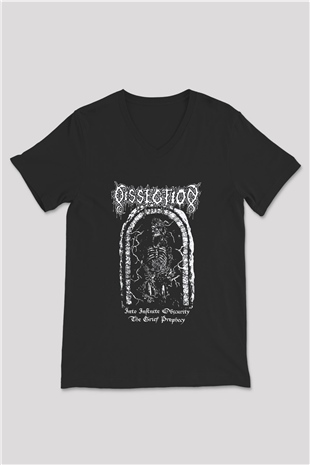 Dissection Baskılı Unisex Siyah V Yaka Tişört - Tshirt
