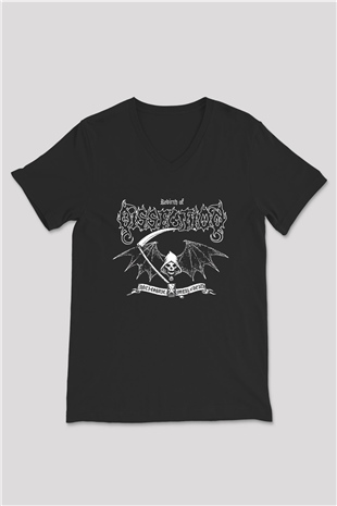 Dissection Baskılı Unisex Siyah V Yaka Tişört - Tshirt
