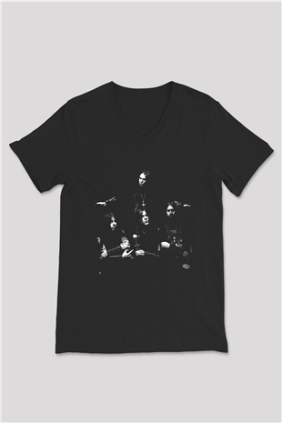 Dissection Baskılı Unisex Siyah V Yaka Tişört - Tshirt