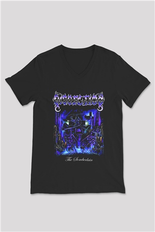 Dissection Baskılı Unisex Siyah V Yaka Tişört - Tshirt