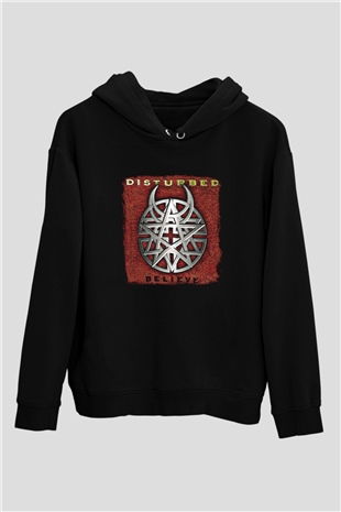 Disturbed Baskılı Unisex Siyah Hoodie