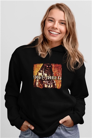 Disturbed Baskılı Unisex Siyah Hoodie