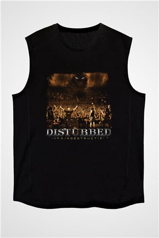 Disturbed Baskılı Unisex Siyah Kolsuz Tişört