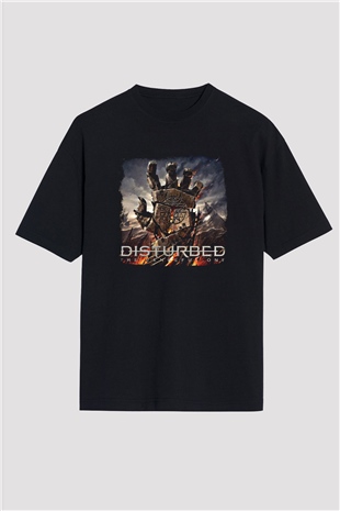 Disturbed Baskılı Unisex Siyah Oversize Tişört